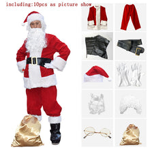 Load image into Gallery viewer, 2018 Christmas Santa Claus Costume Adult Red Christmas Clothes Santa Claus Halloween Deluxe Christmas cosplay 10pcs Full Set