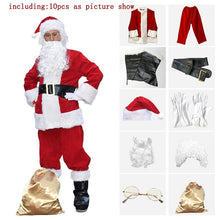 Load image into Gallery viewer, 2018 Christmas Santa Claus Costume Adult Red Christmas Clothes Santa Claus Halloween Deluxe Christmas cosplay 10pcs Full Set