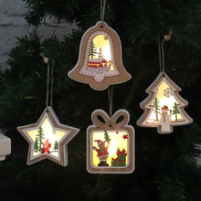 Load image into Gallery viewer, Christmas Tree Hanging Pendant Decorations Wooden Glowing Bell Star Tree Gift Shape Santa Claus Snowman Reindeer Scene Deco