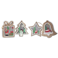Load image into Gallery viewer, Christmas Tree Hanging Pendant Decorations Wooden Glowing Bell Star Tree Gift Shape Santa Claus Snowman Reindeer Scene Deco