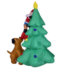 Load image into Gallery viewer, 6 Foot Inflatable Christmas Santa Claus Climbing on Christmas Tree Chased by Dog