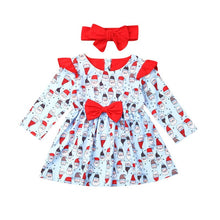 Load image into Gallery viewer, Cute Baby Girls Dress Sets Kids Christmas Santa Claus Pattern Casual Long Sleeve Dresses With Headband Sets