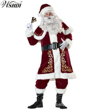 Load image into Gallery viewer, M-XXL 2018 New Deluxe Velvet Christmas Santa Claus Suit Adult Mens Costume ( gloves + shawl+hat+clothes+belt+Foot cover)