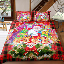 Load image into Gallery viewer, BOMCOM 3D Digital Printing Merry Christmas Santa Claus Reindeer Rudolph Christmas Tree Tartan Bedding Sets 100% Microfiber Red