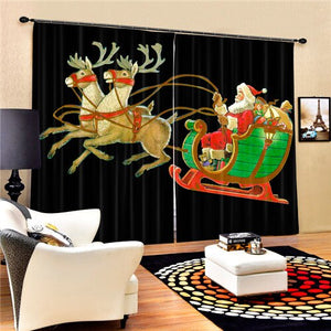 Christmas Santa Claus And Deers 3D Painting Blackout Curtains Office Bedding Room Living Room Sunshade Window Custom-made Size
