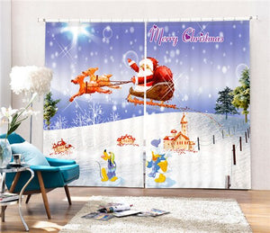 Christmas Santa Claus And Deers 3D Painting Blackout Curtains Office Bedding Room Living Room Sunshade Window Custom-made Size