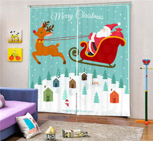 Load image into Gallery viewer, Christmas Santa Claus And Deers 3D Painting Blackout Curtains Office Bedding Room Living Room Sunshade Window Custom-made Size
