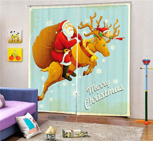 Christmas Santa Claus And Deers 3D Painting Blackout Curtains Office Bedding Room Living Room Sunshade Window Custom-made Size