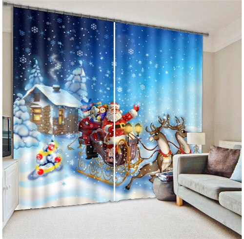 Christmas Santa Claus And Deers 3D Painting Blackout Curtains Office Bedding Room Living Room Sunshade Window Custom-made Size