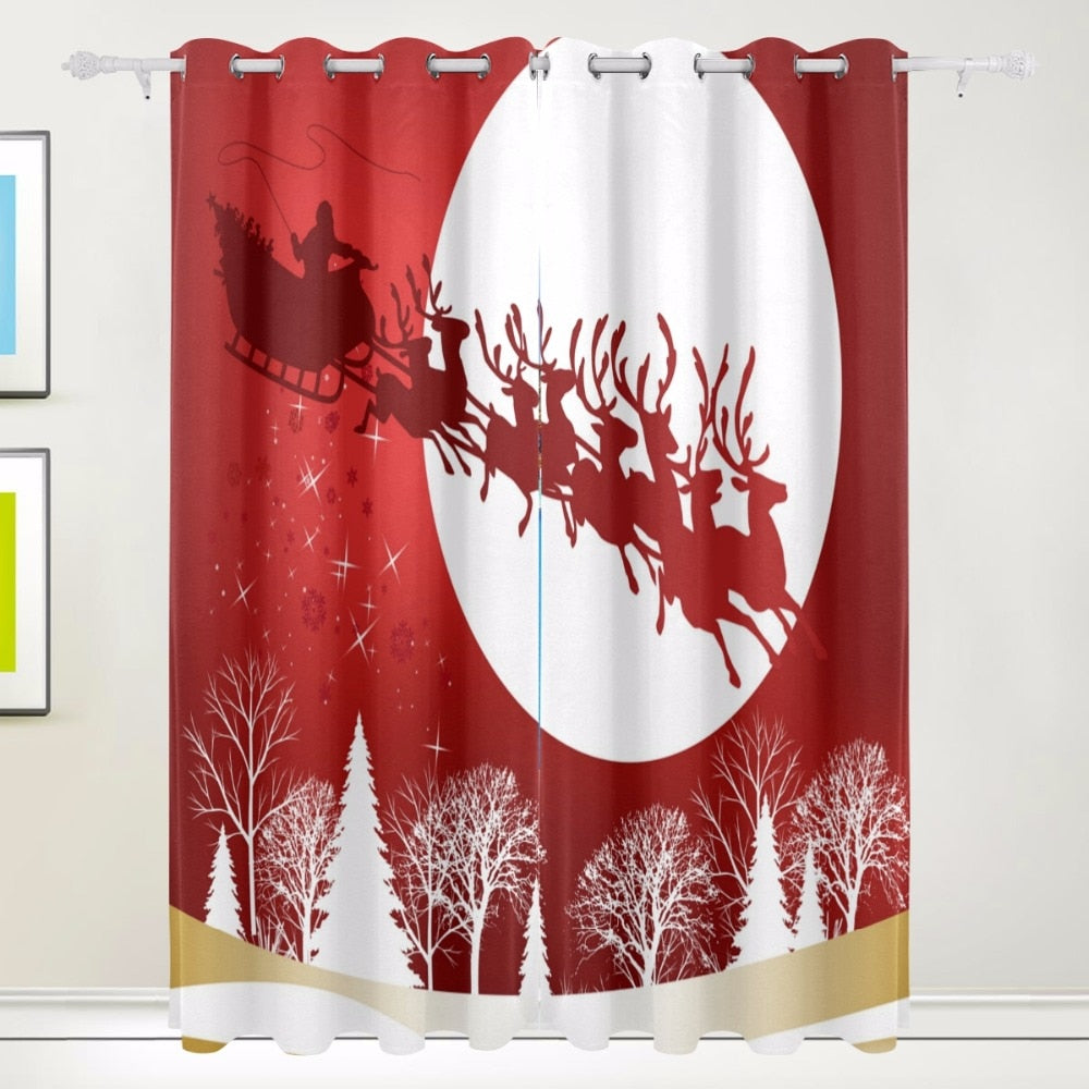 2018 New Christmas Santa Claus with Elk Curtains for Living Room Blackout Curtains Window Treatments Kids Room Window Curtain