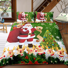 Load image into Gallery viewer, BOMCOM 3D Digital Printing Merry Christmas Santa Claus Reindeer Rudolph Christmas Elements Bedding Sets 100% Microfiber Green